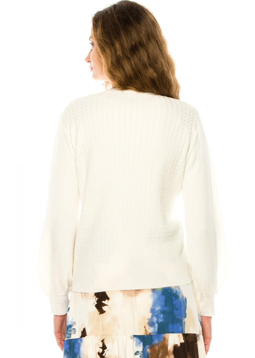 Women White Rib High Neck Full Sleeves Sweater